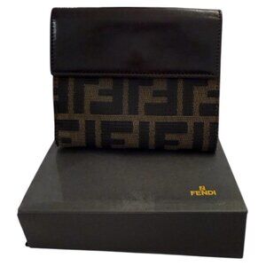 Vintage Fendi Zucca Canvas Compact Wallet w/ Box & Dustbag